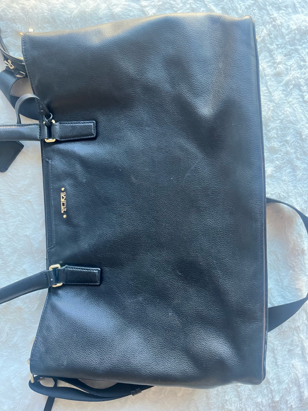 TUMI Black Leather Laptop Briefcase with Gold-Tone Hardware - Picture 8 of 8